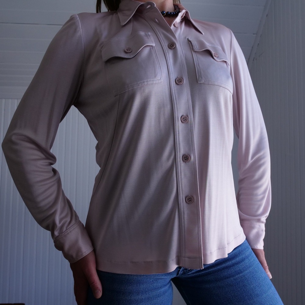 Vintage 1990s black label DKNY slinky rayon jersey button down shirt